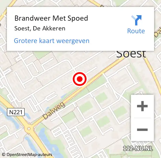 Locatie op kaart van de 112 melding: Brandweer Met Spoed Naar Soest, De Akkeren op 9 februari 2019 14:48