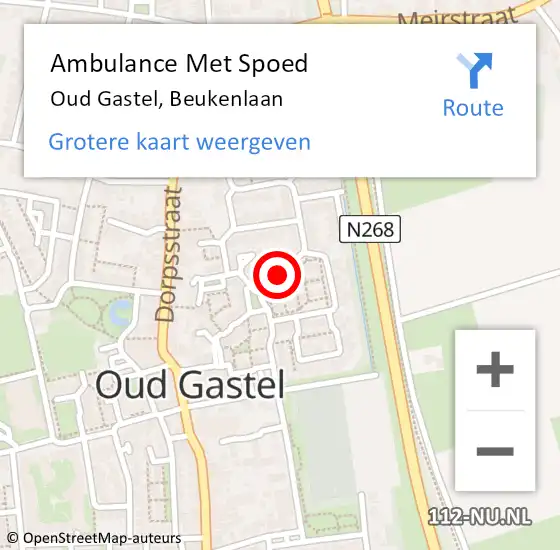 Locatie op kaart van de 112 melding: Ambulance Met Spoed Naar Oud Gastel, Beukenlaan op 8 maart 2019 07:09
