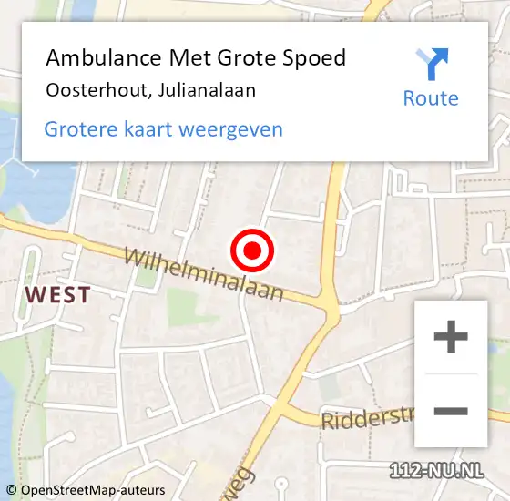 Locatie op kaart van de 112 melding: Ambulance Met Grote Spoed Naar Oosterhout, Julianalaan op 5 juni 2019 14:15