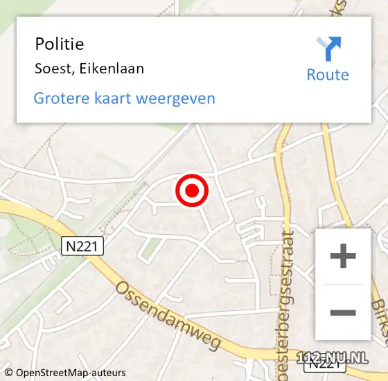 Locatie op kaart van de 112 melding: Politie Soest, Eikenlaan op 2 december 2019 19:07