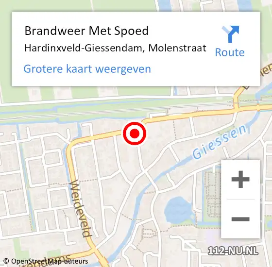 Locatie op kaart van de 112 melding: Brandweer Met Spoed Naar Hardinxveld-Giessendam, Molenstraat op 31 december 2019 23:00