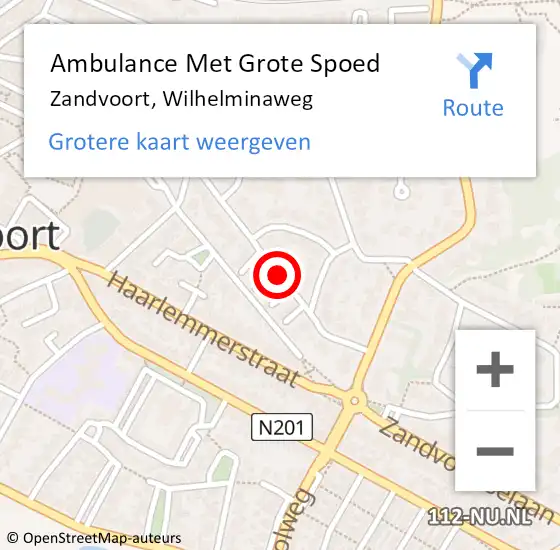 Locatie op kaart van de 112 melding: Ambulance Met Grote Spoed Naar Zandvoort, Wilhelminaweg op 10 februari 2020 10:51