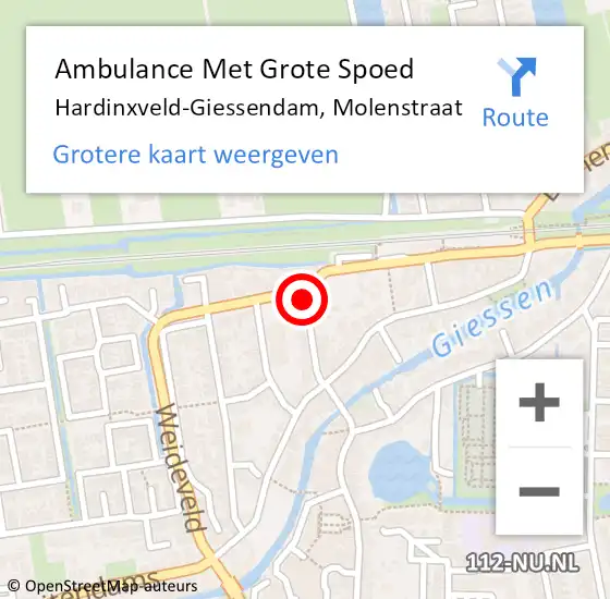 Locatie op kaart van de 112 melding: Ambulance Met Grote Spoed Naar Hardinxveld-Giessendam, Molenstraat op 16 juni 2020 12:08