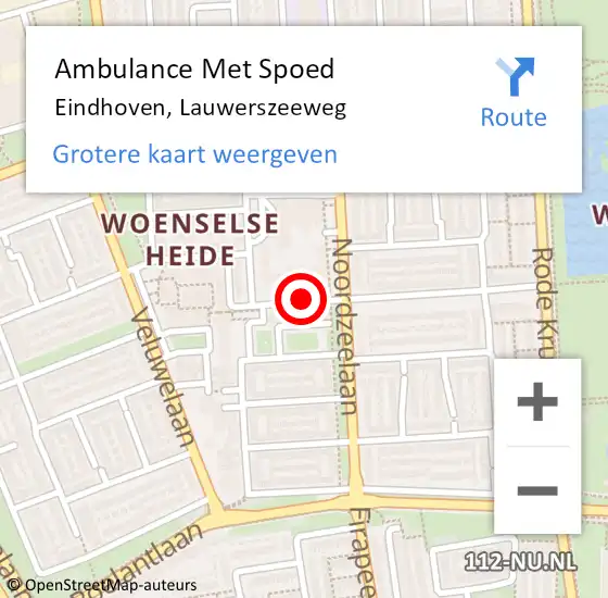 Locatie op kaart van de 112 melding: Ambulance Met Spoed Naar Eindhoven, Lauwerszeeweg op 19 juli 2020 23:09