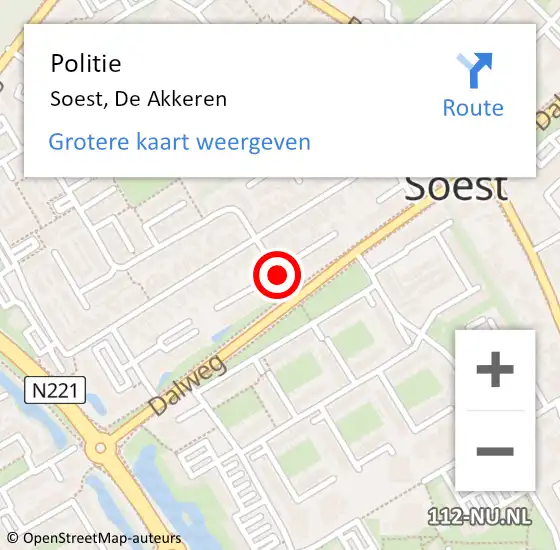 Locatie op kaart van de 112 melding: Politie Soest, De Akkeren op 21 juli 2020 09:10