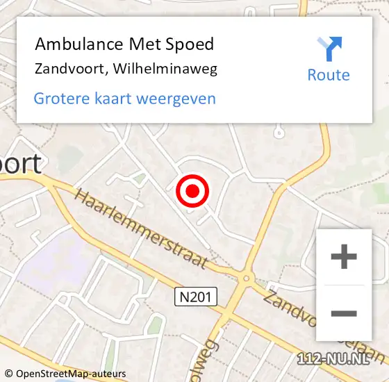 Locatie op kaart van de 112 melding: Ambulance Met Spoed Naar Zandvoort, Wilhelminaweg op 25 juli 2020 01:58