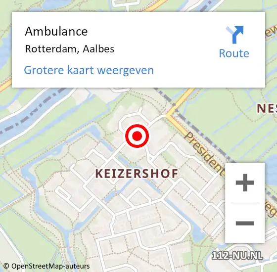 Locatie op kaart van de 112 melding: Ambulance Rotterdam, Aalbes op 10 september 2020 09:36