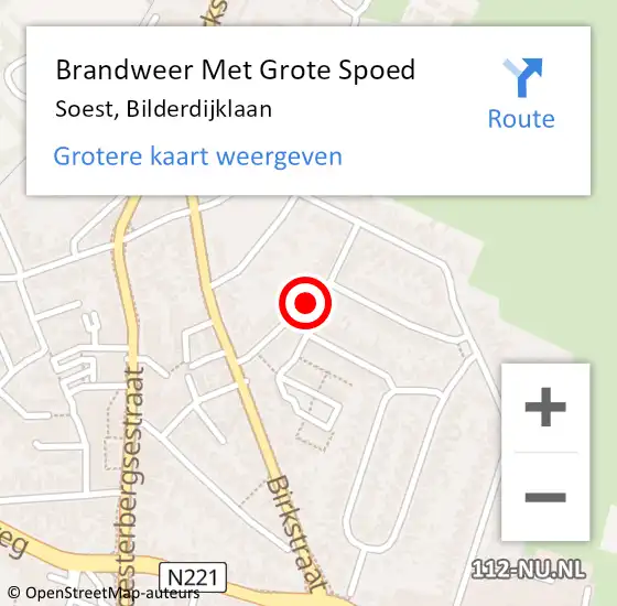 Locatie op kaart van de 112 melding: Brandweer Met Grote Spoed Naar Soest, Bilderdijklaan op 22 september 2020 14:55