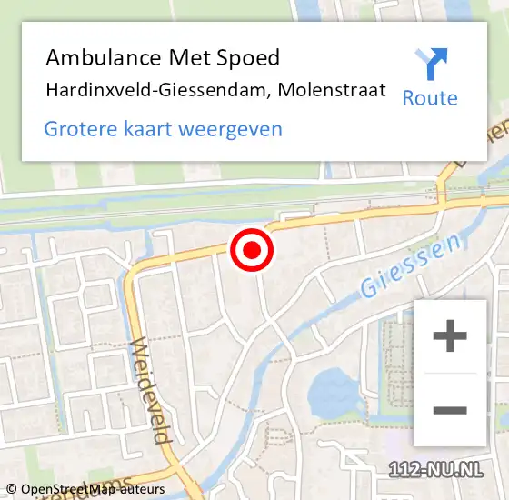 Locatie op kaart van de 112 melding: Ambulance Met Spoed Naar Hardinxveld-Giessendam, Molenstraat op 3 november 2020 05:41
