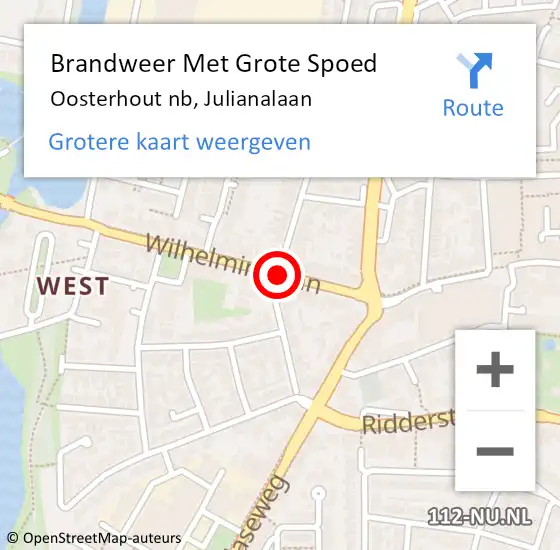 Locatie op kaart van de 112 melding: Brandweer Met Grote Spoed Naar Oosterhout nb, Julianalaan op 21 december 2020 08:52