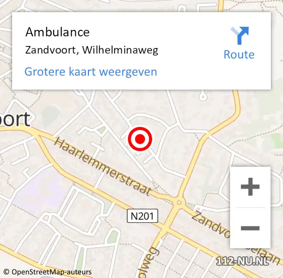 Locatie op kaart van de 112 melding: Ambulance Zandvoort, Wilhelminaweg op 4 januari 2021 23:51