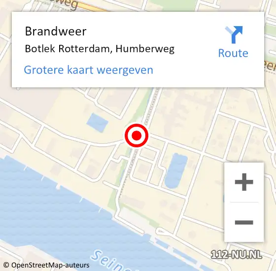 Locatie op kaart van de 112 melding: Brandweer Botlek Rotterdam, Humberweg op 18 maart 2021 05:55