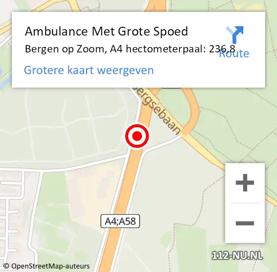 Locatie op kaart van de 112 melding: Ambulance Met Grote Spoed Naar Bergen op Zoom, A4 hectometerpaal: 236,8 op 31 mei 2021 13:37