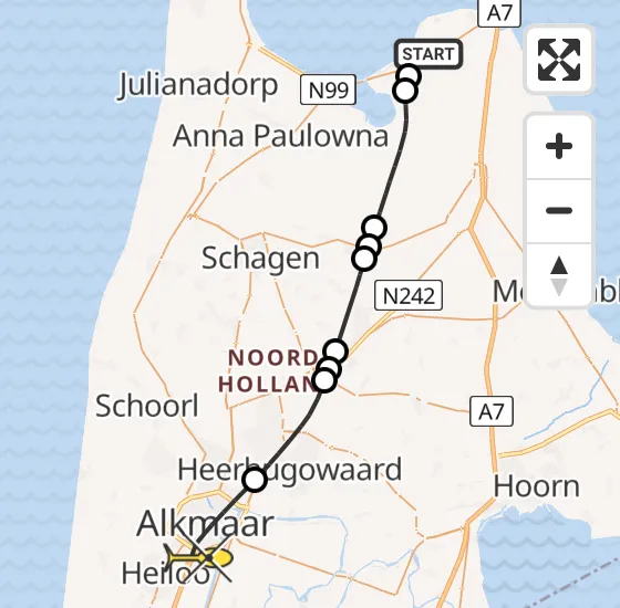 Vlucht Traumahelikopter PH-TTR van Hippolytushoef naar Alkmaar op donderdag 2 mei 2024 10:04