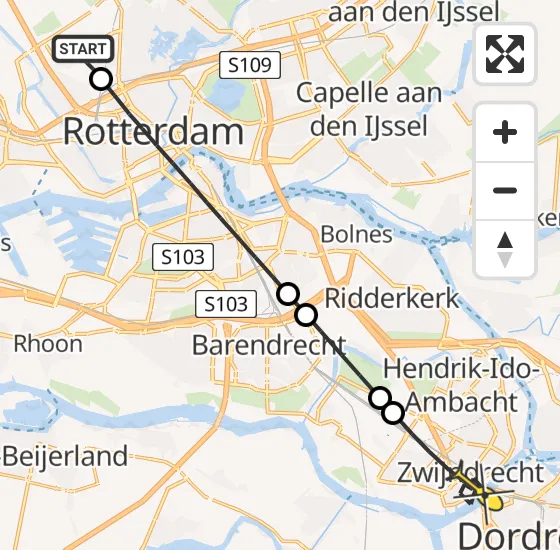 Vlucht Traumahelikopter PH-UMC van Rotterdam The Hague Airport naar Zwijndrecht op maandag 6 mei 2024 9:18