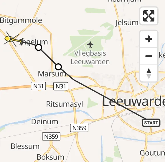 Vlucht Ambulancehelikopter PH-OOP van Leeuwarden naar Bitgummole op dinsdag 7 mei 2024 10:31