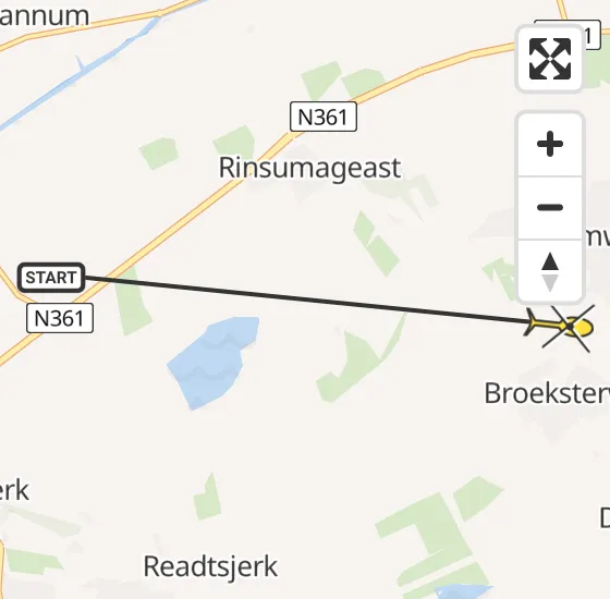 Vlucht Ambulancehelikopter PH-OOP van Rinsumageast naar Damwâld op dinsdag 7 mei 2024 14:14