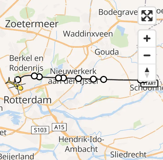 Vlucht Traumahelikopter PH-UMC van Schoonhoven naar Rotterdam The Hague Airport op dinsdag 7 mei 2024 21:48
