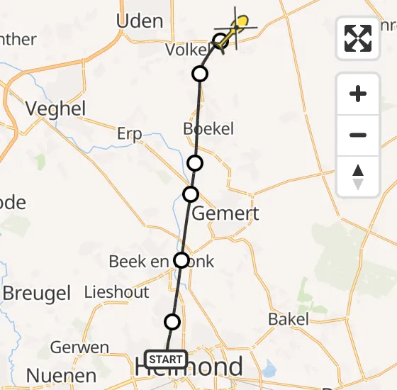 Vlucht Traumahelikopter PH-LLN van Helmond naar Vliegbasis Volkel op dinsdag 7 mei 2024 23:47