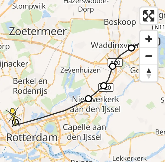 Vlucht Traumahelikopter PH-UMC van Reeuwijk naar Rotterdam The Hague Airport op woensdag 8 mei 2024 5:38