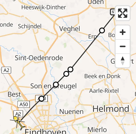 Vlucht Traumahelikopter PH-LLN van Volkel naar Eindhoven op woensdag 8 mei 2024 18:54