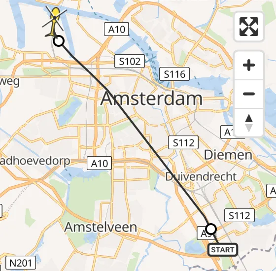 Vlucht Traumahelikopter PH-TTR van Academisch Medisch Centrum (AMC) naar Amsterdam Heliport op woensdag 8 mei 2024 20:15