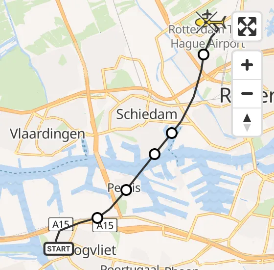 Vlucht Traumahelikopter PH-UMC van Hoogvliet naar Rotterdam The Hague Airport op donderdag 9 mei 2024 13:44