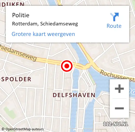 Locatie op kaart van de 112 melding: Politie Rotterdam, Schiedamseweg op 6 juni 2021 18:32
