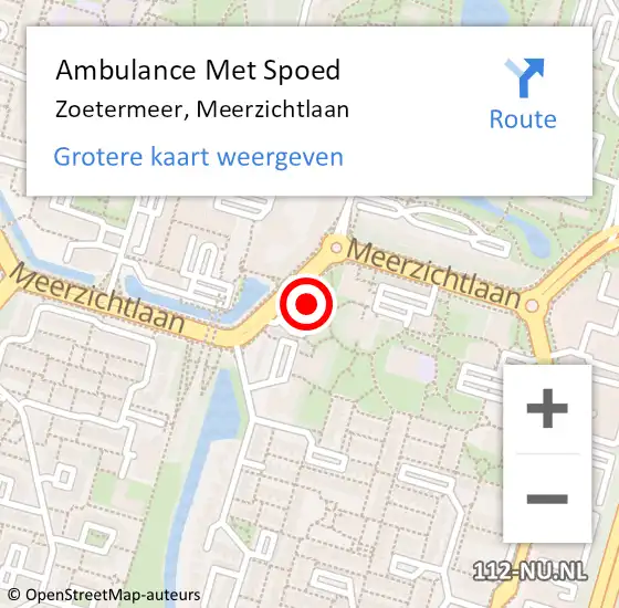 Locatie op kaart van de 112 melding: Ambulance Met Spoed Naar Zoetermeer, Meerzichtlaan op 6 juni 2021 18:49