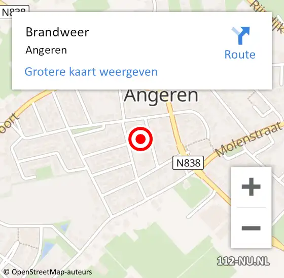 Locatie op kaart van de 112 melding: Brandweer Angeren op 6 juni 2021 19:25