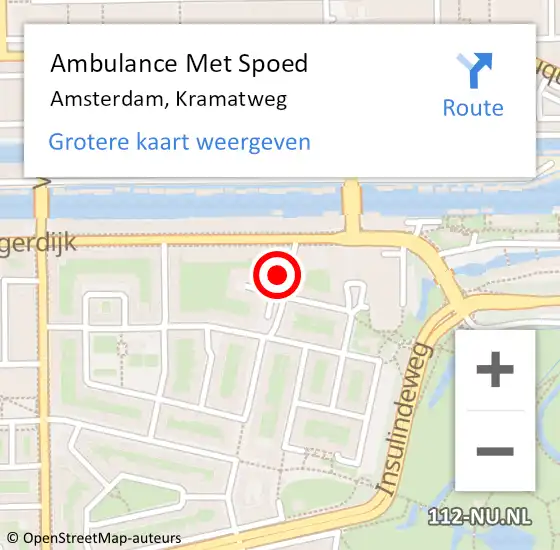 Locatie op kaart van de 112 melding: Ambulance Met Spoed Naar Amsterdam, Kramatweg op 6 juni 2021 19:33