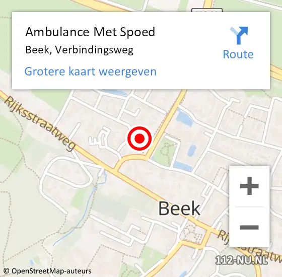 Locatie op kaart van de 112 melding: Ambulance Met Spoed Naar Beek, Verbindingsweg op 6 juni 2021 19:38