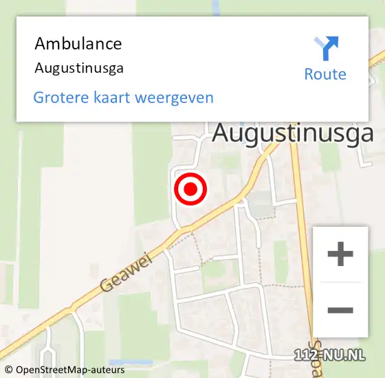 Locatie op kaart van de 112 melding: Ambulance Augustinusga op 6 juni 2021 19:40