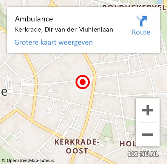 Locatie op kaart van de 112 melding: Ambulance Kerkrade, Dir van der Muhlenlaan op 12 juni 2014 14:34