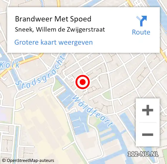 Locatie op kaart van de 112 melding: Brandweer Met Spoed Naar Sneek, Willem de Zwijgerstraat op 6 juni 2021 20:26