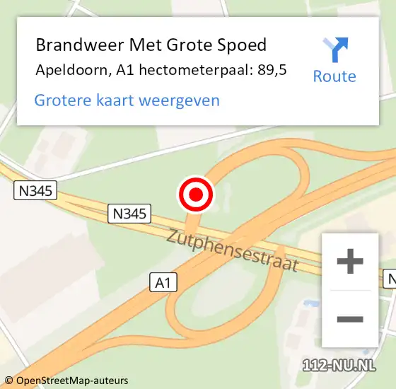 Locatie op kaart van de 112 melding: Brandweer Met Grote Spoed Naar Apeldoorn, A1 hectometerpaal: 89,5 op 6 juni 2021 20:32