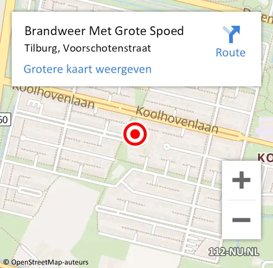 Locatie op kaart van de 112 melding: Brandweer Met Grote Spoed Naar Tilburg, Voorschotenstraat op 6 juni 2021 20:33