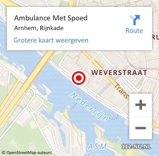 Locatie op kaart van de 112 melding: Ambulance Met Spoed Naar Arnhem, Rijnkade op 6 juni 2021 21:16