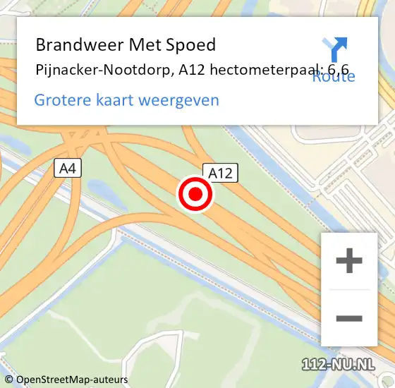 Locatie op kaart van de 112 melding: Brandweer Met Spoed Naar Pijnacker-Nootdorp, A12 hectometerpaal: 6,6 op 6 juni 2021 21:25