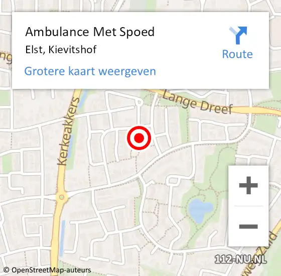 Locatie op kaart van de 112 melding: Ambulance Met Spoed Naar Elst, Kievitshof op 6 juni 2021 21:34