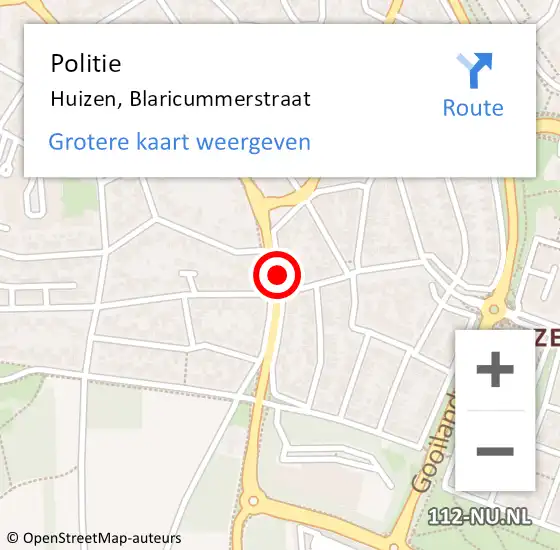 Locatie op kaart van de 112 melding: Politie Huizen, Blaricummerstraat op 6 juni 2021 22:42