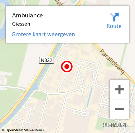 Locatie op kaart van de 112 melding: Ambulance Giessen op 6 juni 2021 22:53