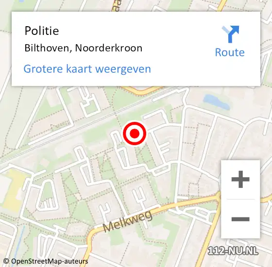 Locatie op kaart van de 112 melding: Politie Bilthoven, Noorderkroon op 6 juni 2021 23:07