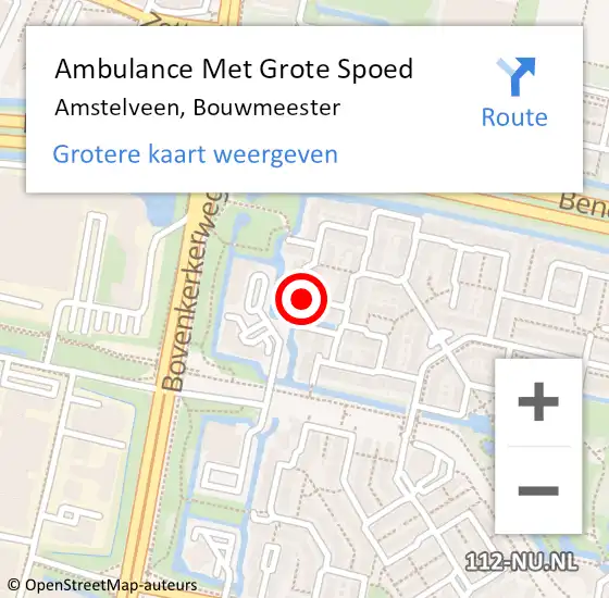 Locatie op kaart van de 112 melding: Ambulance Met Grote Spoed Naar Amstelveen, Bouwmeester op 7 juni 2021 00:04