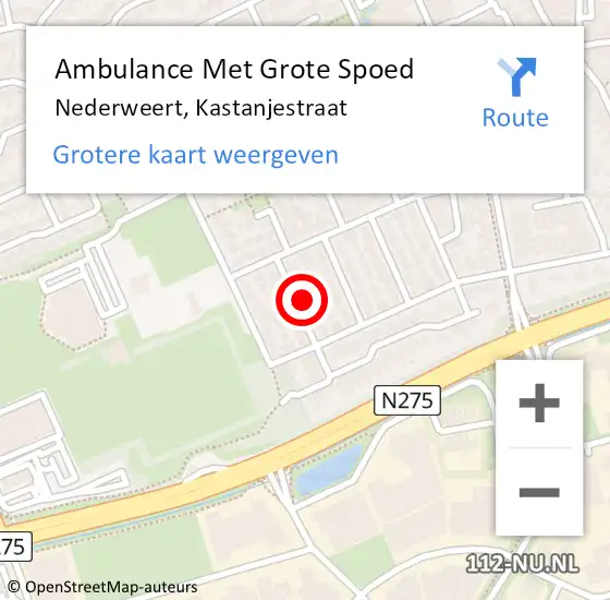 Locatie op kaart van de 112 melding: Ambulance Met Grote Spoed Naar Nederweert, Kastanjestraat op 7 juni 2021 00:58