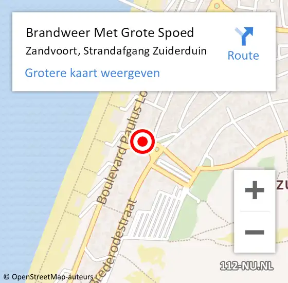 Locatie op kaart van de 112 melding: Brandweer Met Grote Spoed Naar Zandvoort, Strandafgang Zuiderduin op 7 juni 2021 04:37