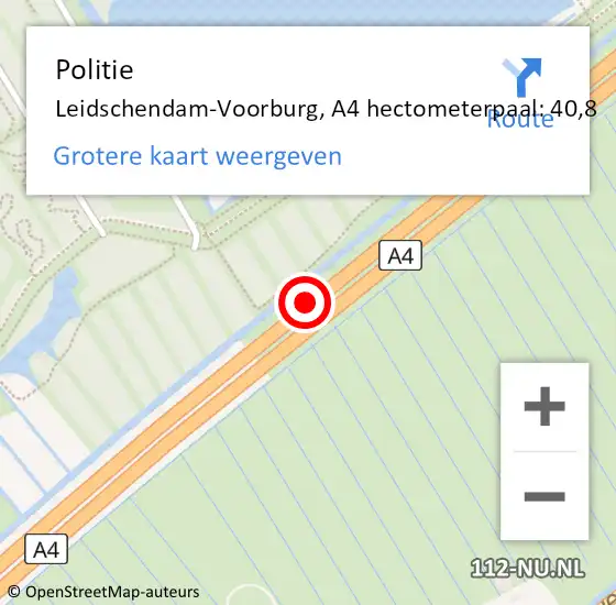 Locatie op kaart van de 112 melding: Politie Leidschendam-Voorburg, A4 hectometerpaal: 40,8 op 7 juni 2021 05:01