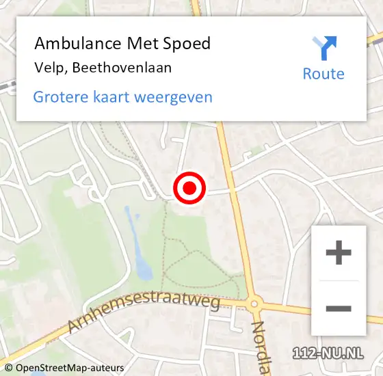 Locatie op kaart van de 112 melding: Ambulance Met Spoed Naar Velp, Beethovenlaan op 7 juni 2021 05:32