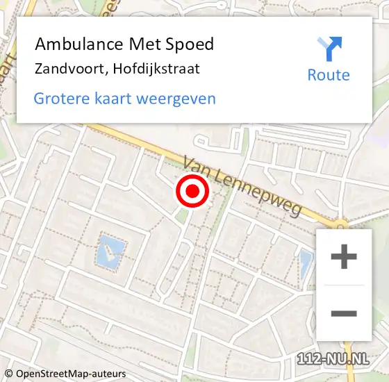 Locatie op kaart van de 112 melding: Ambulance Met Spoed Naar Zandvoort, Hofdijkstraat op 7 juni 2021 06:28