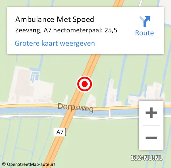 Locatie op kaart van de 112 melding: Ambulance Met Spoed Naar Zeevang, A7 hectometerpaal: 25,5 op 7 juni 2021 06:30
